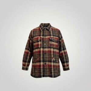 Vintage Pendleton Wool Mackinaw Cruiser Jacket Mens Large Plaid Red Black USA